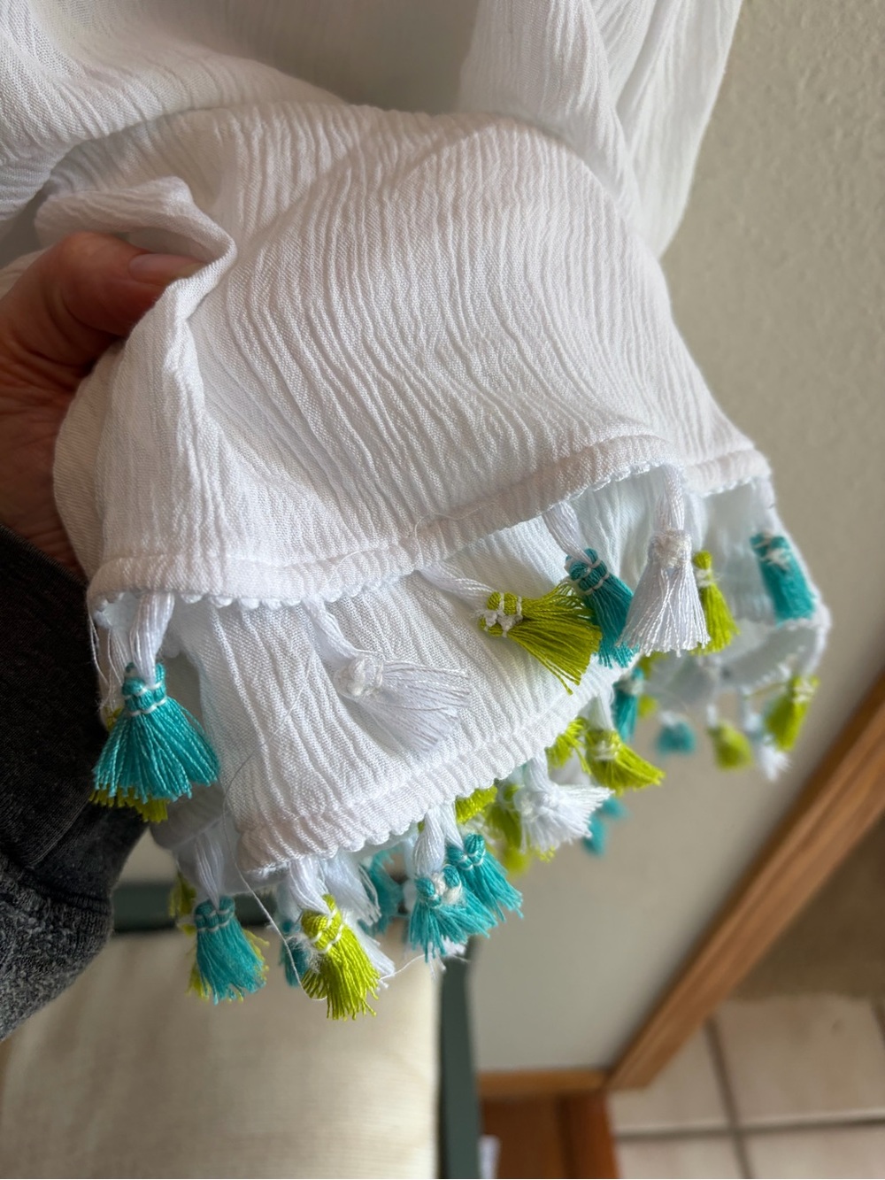 HAILEY LYN White Pom Trim Tunic / Swim Cover Up - Picture 4 of 6